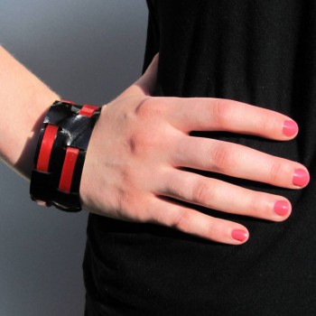 Black on Red Woven Record Cuff