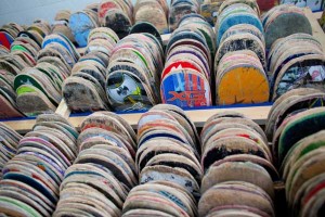 Skateboard decks rescued by "i RIDE i RECYCLE"